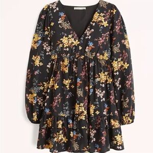 NWT Abercrombie Long-Sleeve Babydoll Ruffle Mini Dress